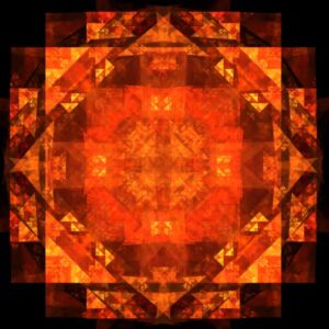 Blessing fire mandala abstract art poster with glowing orange and red geometric symmetry.