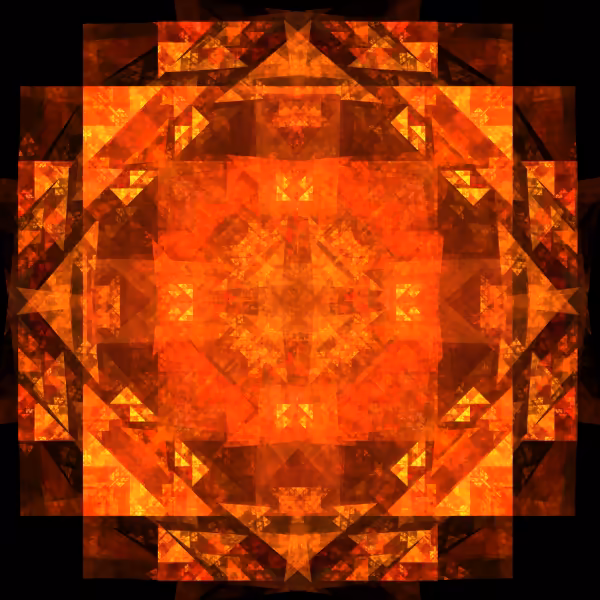 Blessing fire mandala abstract art poster with glowing orange and red geometric symmetry.