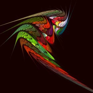 Chameleon fractal abstract art with vibrant colors and flowing motion on a dark background.
