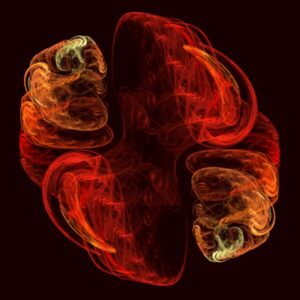 Metamorphosis Modern Abstract Fractal Art Poster Abstract fractal art with swirling red and orange organic shapes symbolizing metamorphosis and energy.