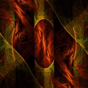 Mystique Jungle modern abstract fractal art with glowing fractal shapes and jungle-inspired patterns on a dark background.