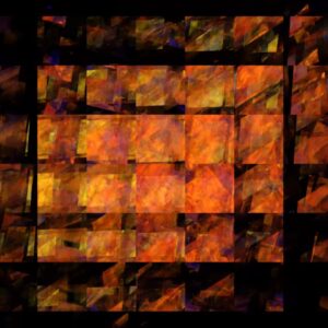 The Wall abstract geometric fire art poster with layered orange and gold shapes on a dark background.